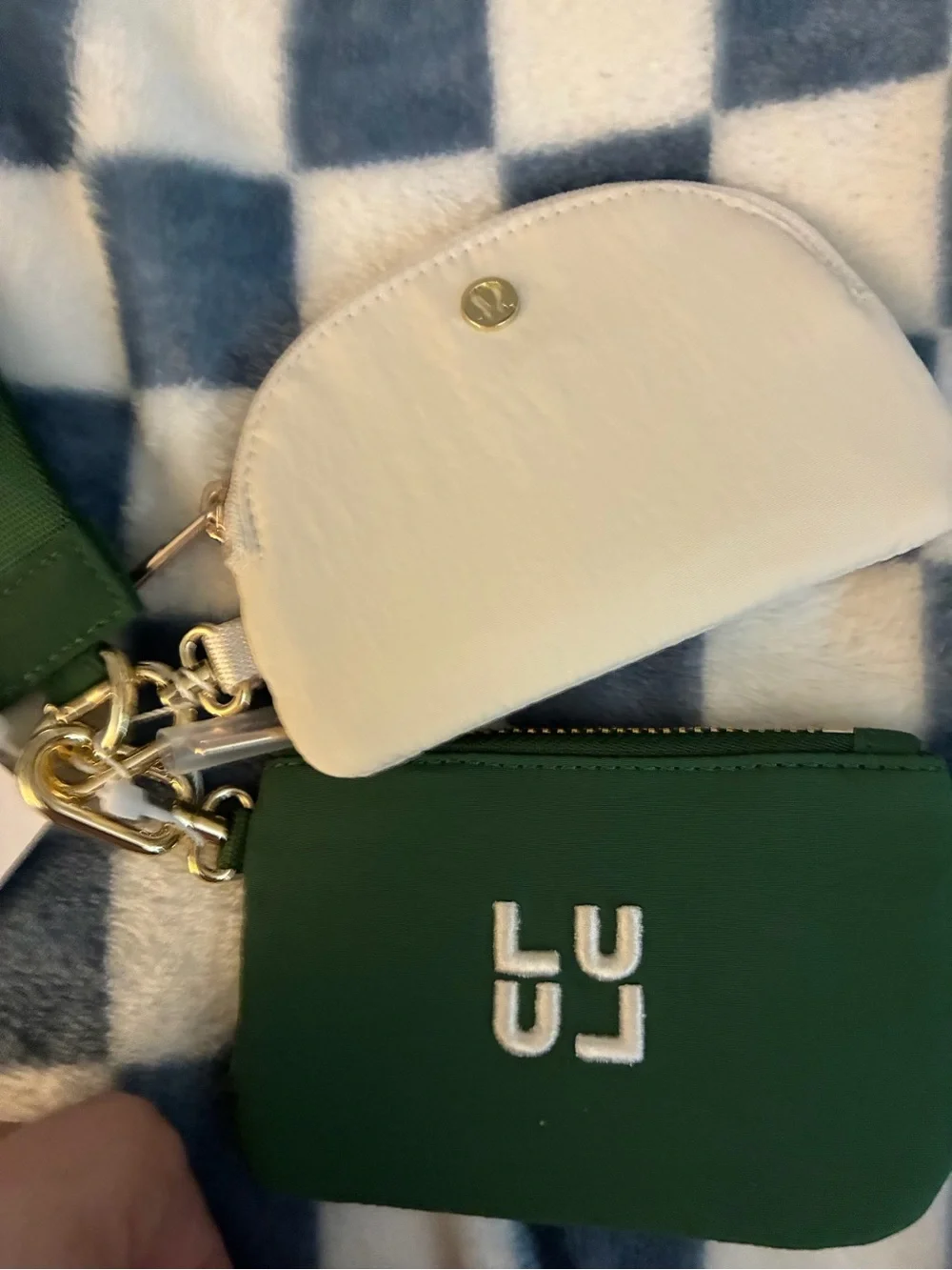 Lululemon dual green and ivory Keychain Pouch Set